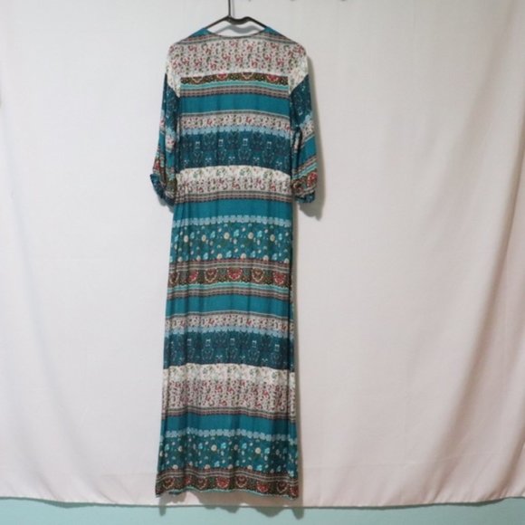 Vintage F H boho floral maxi tie waist dress M - Picture 2 of 2